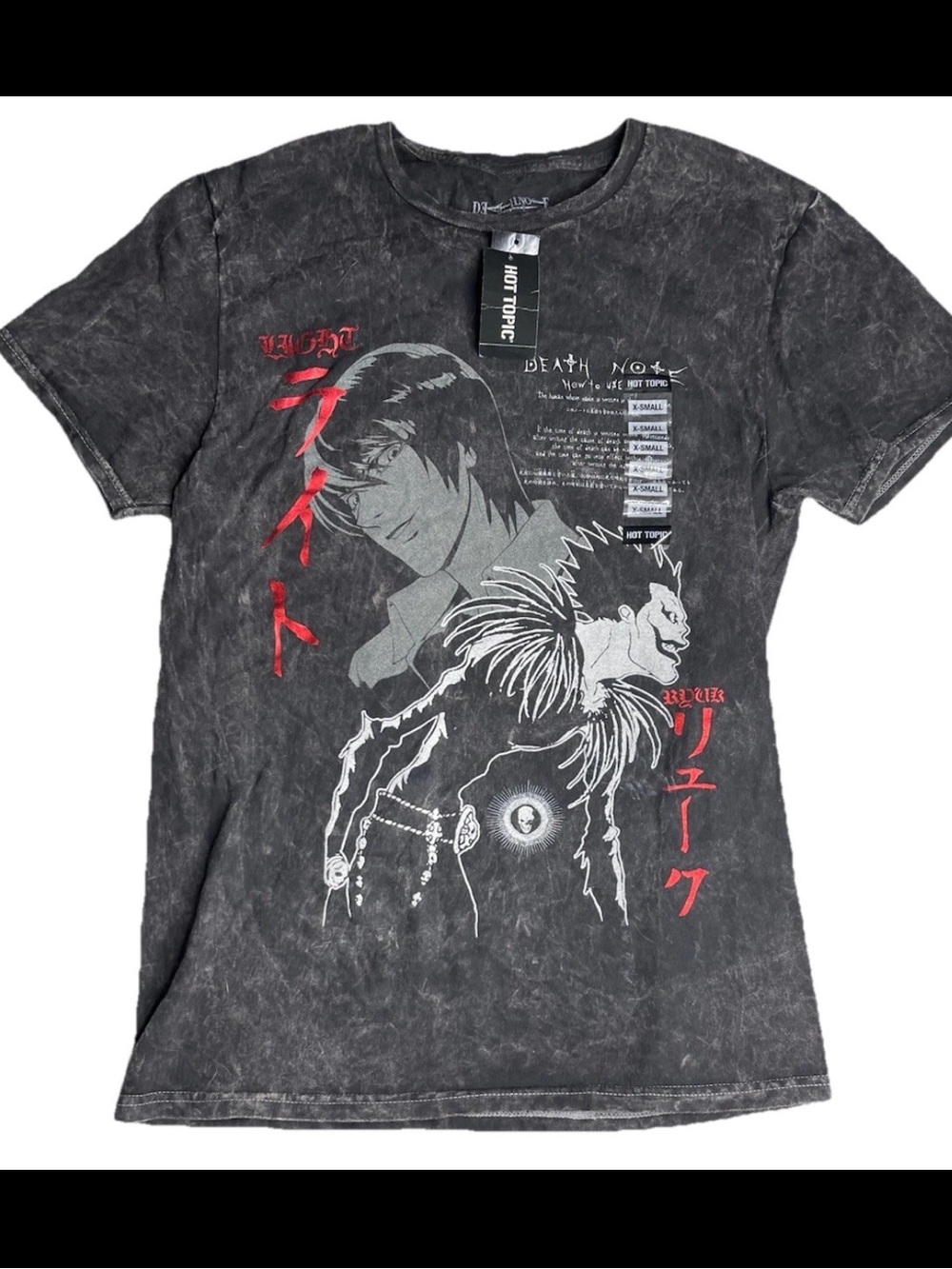 Death Note Shirt Mens XL Black Acid Wash Ryuk Light Yagami Anime Manga Graphic